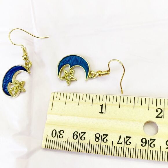 Beautiful Gold & Deep Blue Moon & Star Earrings - Picture 5 of 5